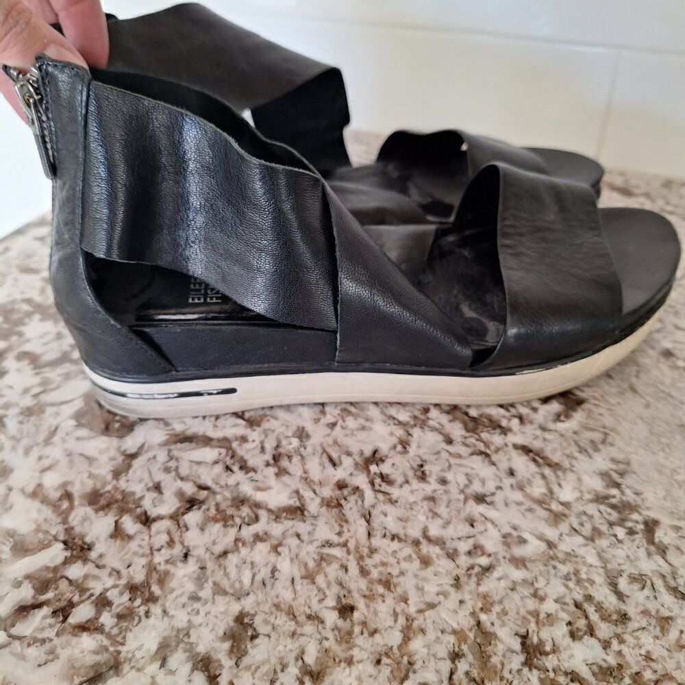 Eileen‎ Fisher black leather wide strap sport sandal size 9 US - Picture 3 of 8